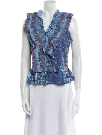 Pre-owned Love The Label Printed Cowl Neck Blouse In Blue