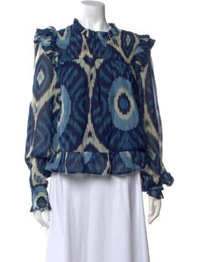 Pre-owned Love The Label Printed Crew Neck Blouse In Blue