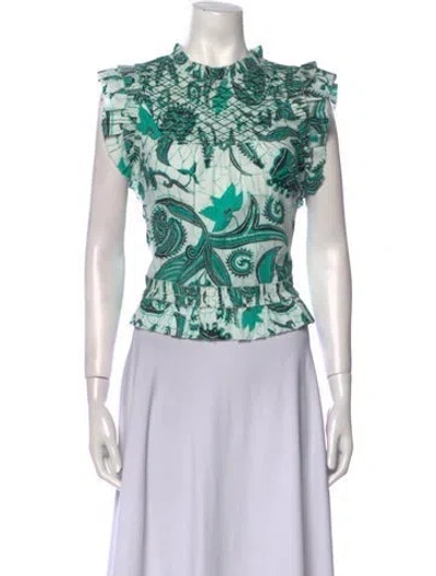 Pre-owned Love The Label Printed Crew Neck Crop Top In Green