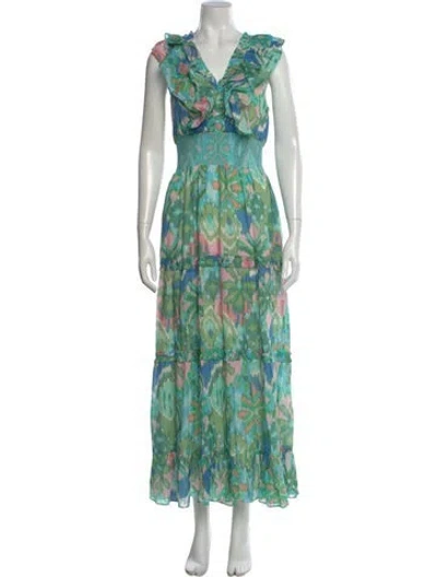 Pre-owned Love The Label Printed Long Dress In Green
