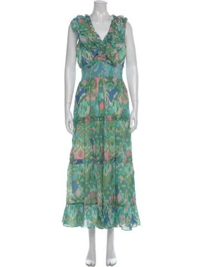 Pre-owned Love The Label Printed Long Dress In Green