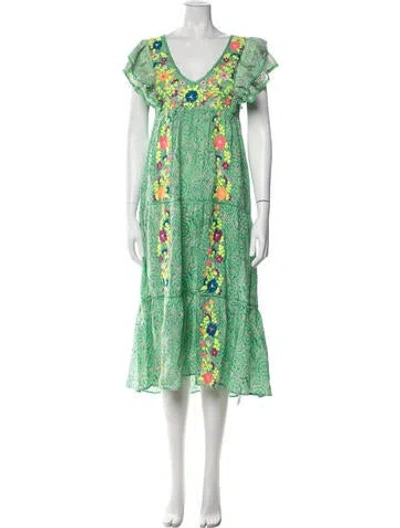 Pre-owned Love The Label Printed Long Dress In Green