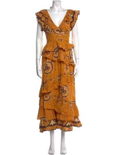 Pre-owned Love The Label Printed Long Dress In Yellow