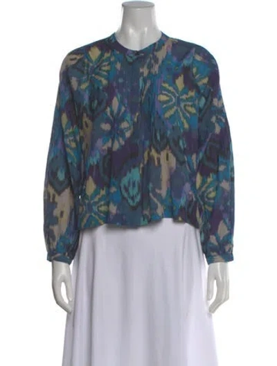 Pre-owned Love The Label Printed Long Sleeve Blouse In Blue