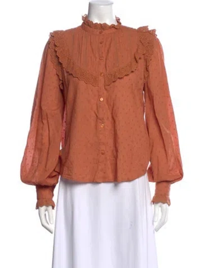 Pre-owned Love The Label Printed Long Sleeve Blouse In Orange