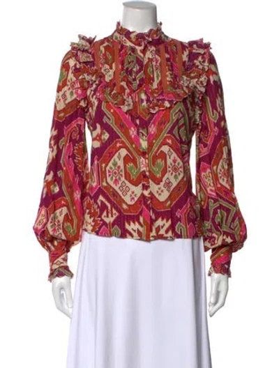 Pre-owned Love The Label Printed Long Sleeve Blouse In Purple