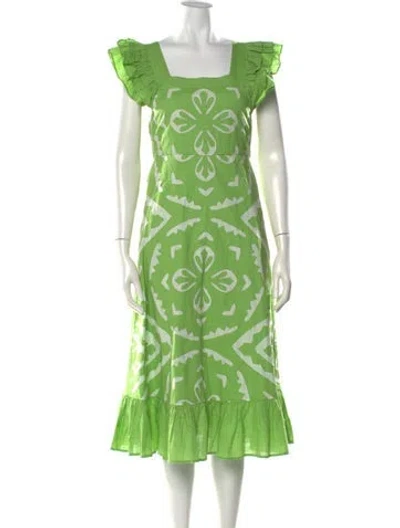 Pre-owned Love The Label Printed Midi Length Dress In Green