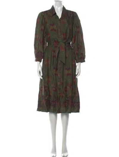Pre-owned Love The Label Printed Midi Length Dress In Green