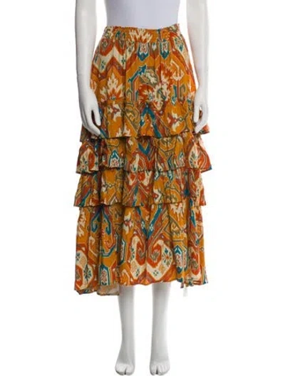 Pre-owned Love The Label Printed Midi Length Skirt In Orange