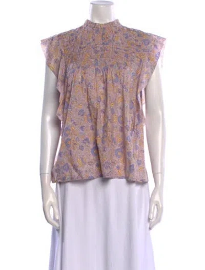 Pre-owned Love The Label Printed Mock Neck Blouse In Purple