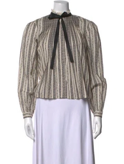 Pre-owned Love The Label Printed Tie Neck Blouse In Neutral