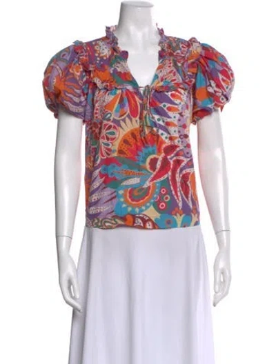 Pre-owned Love The Label Printed V-neck Blouse In Multi