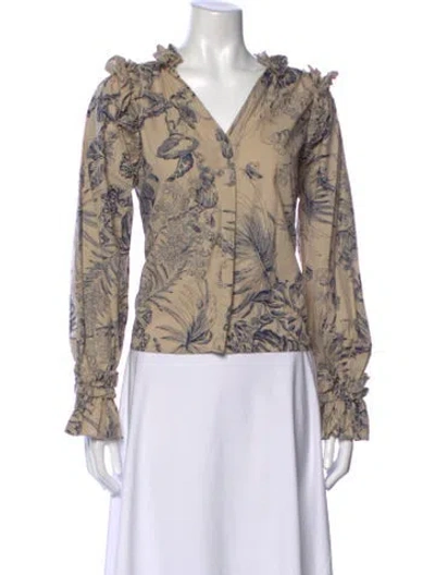 Pre-owned Love The Label Printed V-neck Blouse In Neutral
