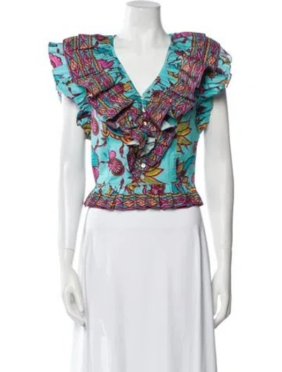 Pre-owned Love The Label Printed V-neck Crop Top In Multi