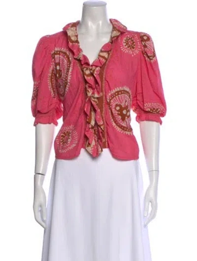 Pre-owned Love The Label Printed V-neck Crop Top In Pink
