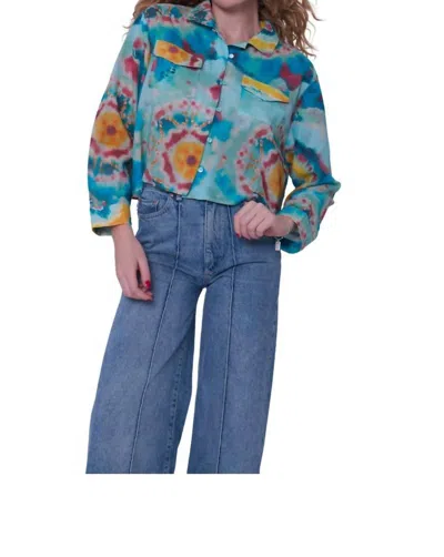 Love The Label Rachael Sari Top In Canary Tie Dye Print In Blue