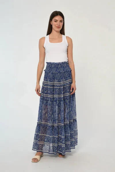 Love The Label Raquel Maxi Skirt In Arabesque Print In Blue
