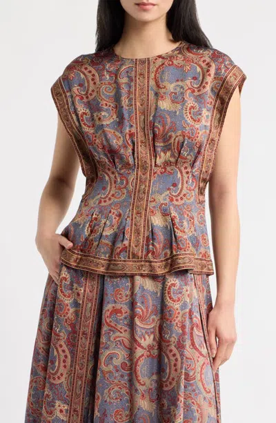 Love The Label Riley Pleated Paisley Top In Multi