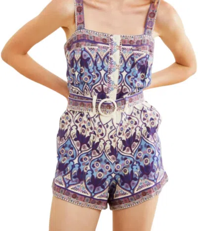 Love The Label Riley Romper In Delilah Border Print In Purple