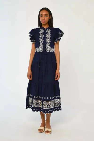 Love The Label Romy Embroidered Midi Dress In Blue