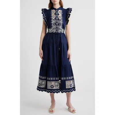 Love The Label Romy Embroidered Midi Dress In Blue