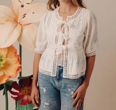 Love The Label Roseanna Top In Forget Me Knot Embroidery In Gray