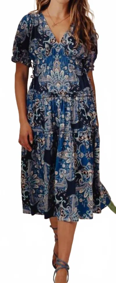 Love The Label Sasha Print Tierred Dress In Stella Navy In Blue