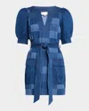 Love The Label Shelby Patchwork Denim Mini Dress In Patchwork Denim
