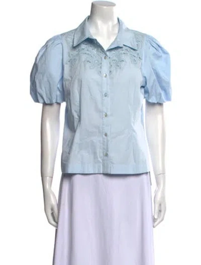 Pre-owned Love The Label Short Sleeve Button-up Top In Blue