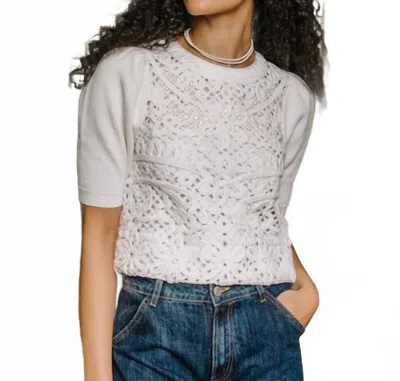Love The Label Short Sleeve Carleigh Sweater In Bright White In Multi