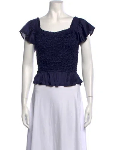 Pre-owned Love The Label Square Neckline Short Sleeve Top In Blue