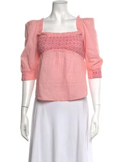 Pre-owned Love The Label Square Neckline Three-quarter Sleeve Blouse In Pink