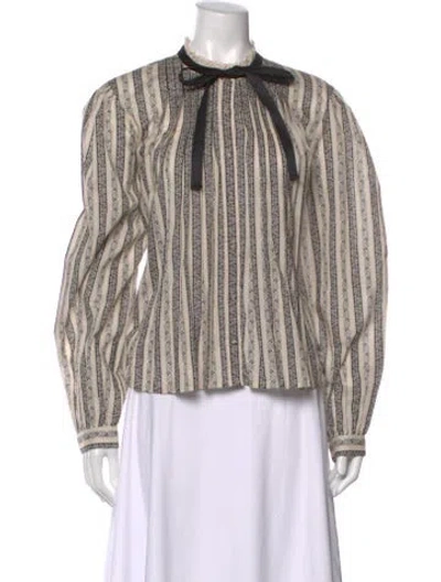 Pre-owned Love The Label Striped Tie Neck Blouse In Multi