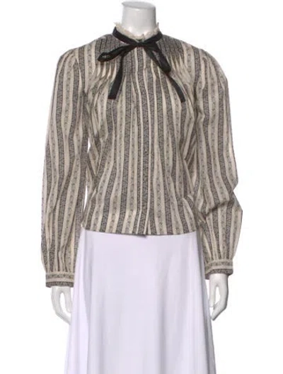 Pre-owned Love The Label Striped Tie Neck Blouse In Multi