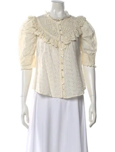 Pre-owned Love The Label Three-quarter Sleeve Blouse In Neutral