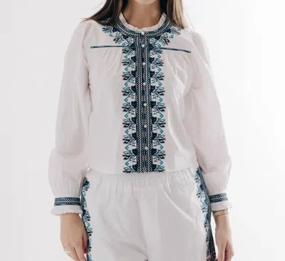 Love The Label Tia Top In White / Navy
