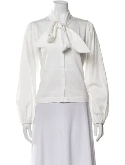 Pre-owned Love The Label Tie Neck Long Sleeve Blouse In White