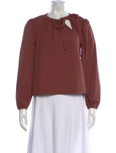 Pre-owned Love The Label Tie Neck Long Sleeve Top W/ Tags In Brown