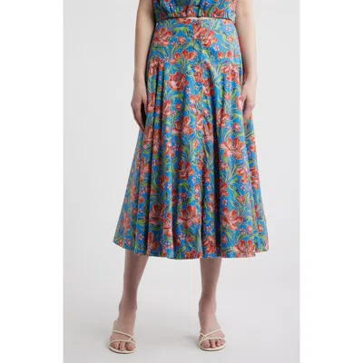 Love The Label Tricia Floral Print Midi Skirt In Blue