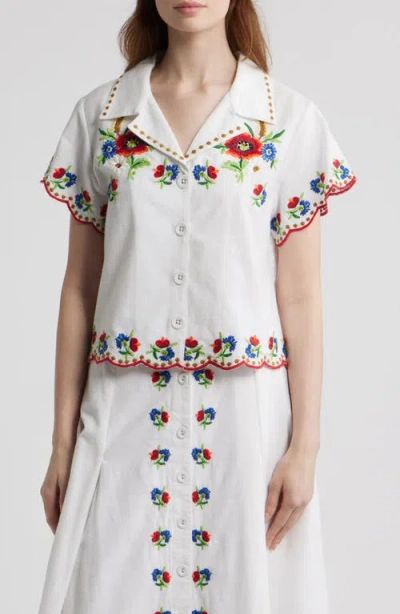 Love The Label Vera Embroidered Crop Shirt In White