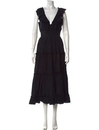 Pre-owned Love The Label V-neck Midi Length Dress In Black