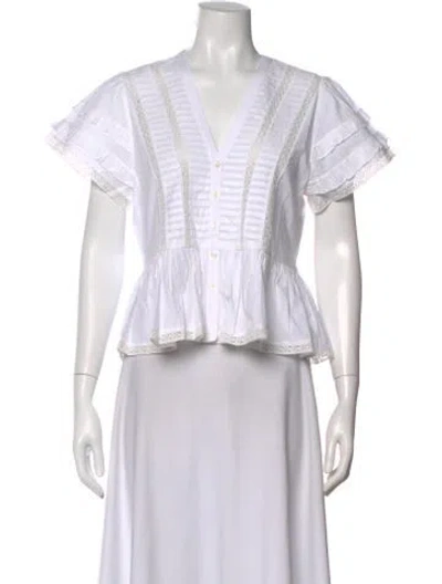 Pre-owned Love The Label V-neck Short Sleeve Blouse In White