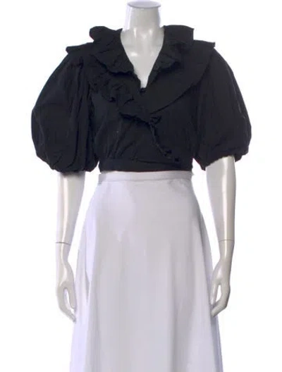 Pre-owned Love The Label V-neck Short Sleeve Crop Top In Black