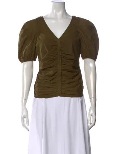 Pre-owned Love The Label V-neck Short Sleeve Top In Green