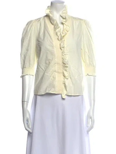 Pre-owned Love The Label V-neck Three-quarter Sleeve Blouse In Neutrals