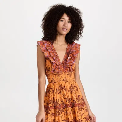 Love The Label Women Azalea Ruffled Midi Dress Beryl Mango Print In Orange