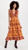 Love The Label Women Azalea Ruffled Midi Dress Beryl Mango Print In Brown