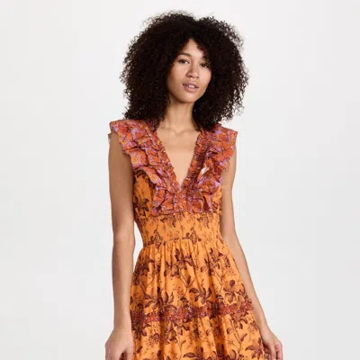 Love The Label Women Azalea Ruffled Midi Dress Beryl Mango Print In Brown