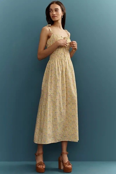 Love The Label X Liberty London Smocked Midi Dress In Yellow