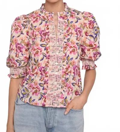Love The Label Zinny Button Front Top In Roxanna Floral Print In Blue